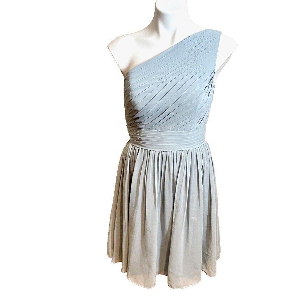 Azazie Katrina A-line Bridesmaid Dress Size‎ 6 Blue One Shoulder Pleated Chiffon
